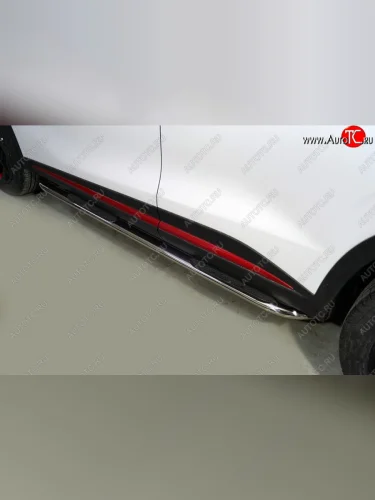 Пороги овальные гнутые с накладкой 75х42 мм ТСС Тюнинг (серые) Omoda C5 (2021-2025)