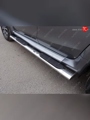 Пороги овальные гнутые с накладкой 75х42 мм ТСС Тюнинг (серые) Renault Duster HS рестайлинг (2015-2021)