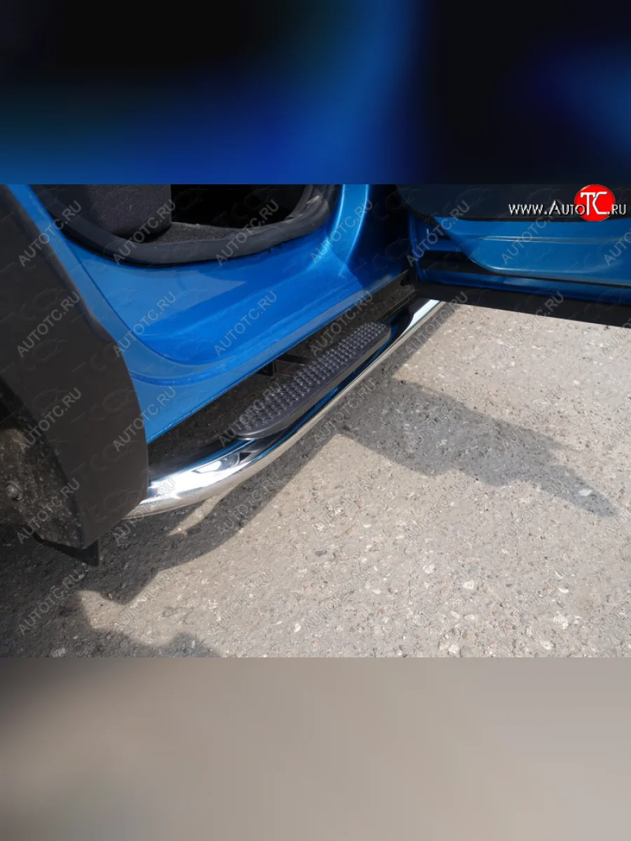 Пороги овальные гнутые с накладкой 75х42 мм ТСС Тюнинг Renault Kaptur дорестайлинг (2016-2020) (серые)  в Перми Пермском крае