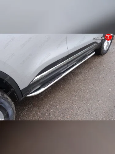 Пороги овальные гнутые с накладкой 75х42 мм ТСС Тюнинг (серые) Renault Koleos 2 (2016-2025)
