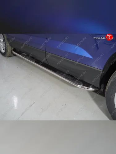 Пороги овальные гнутые с накладкой 75х42 мм ТСС Тюнинг (серые) Skoda Karoq NU7 рестайлинг (2020-2025)