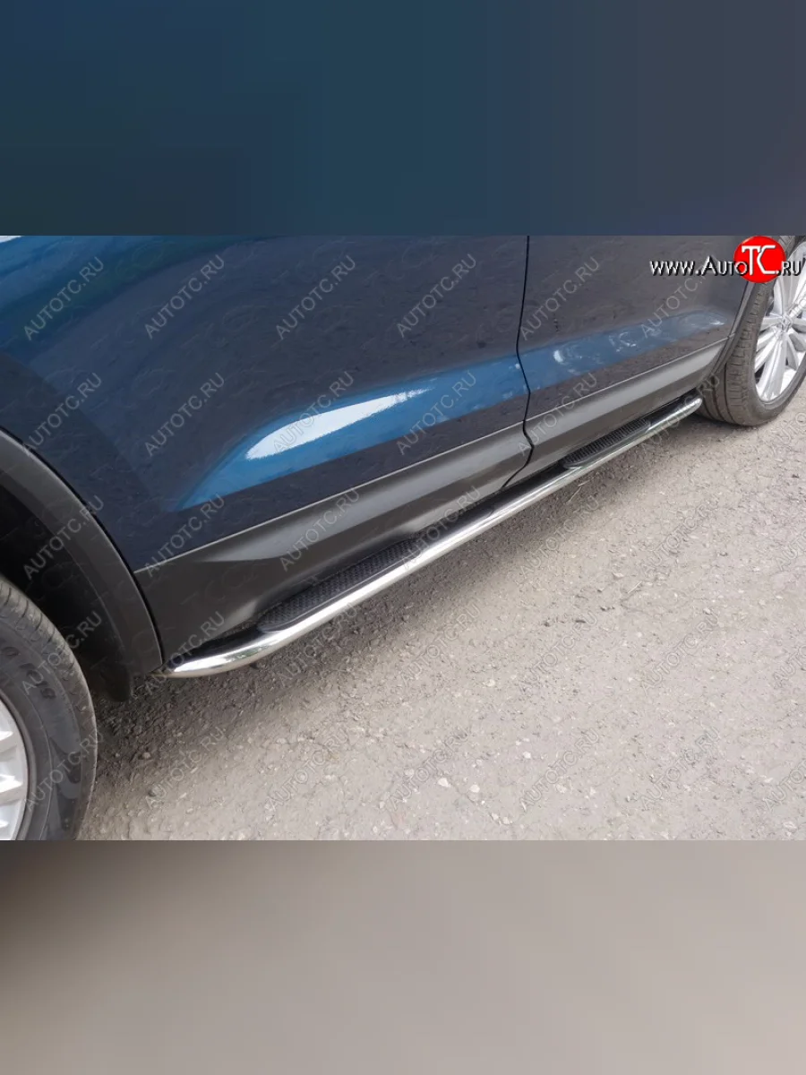 Пороги овальные гнутые с накладкой 75х42 мм ТСС Тюнинг Skoda Kodiaq 1 NS7 дорестайлинг (2017-2021) (серые)  в Керчи Республика Крым