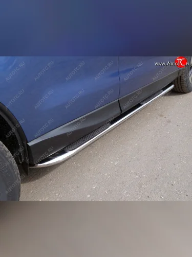 Пороги овальные гнутые с накладкой 75х42 мм ТСС Тюнинг (серые) Subaru Forester SJ рестайлинг (2016-2019)