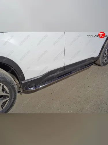 Пороги овальные гнутые с накладкой 75х42 мм ТСС Тюнинг (серые) Subaru Forester SK/S14 дорестайлинг (2018-2021)