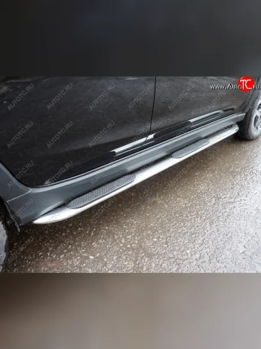 Пороги овальные гнутые с накладкой 75х42 мм ТСС Тюнинг (серые) Subaru XV GT/G24 дорестайлинг (2017-2021)