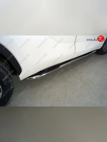 Пороги овальные гнутые с накладкой 75х42 мм ТСС Тюнинг (серые) Toyota Highlander XU70 (2020-2025)