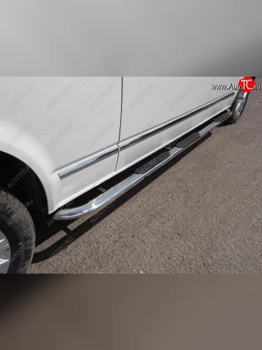 Пороги овальные гнутые с накладкой 75х42 мм ТСС Тюнинг (серые) Volkswagen Caravelle T6 дорестайлинг (2015-2019)