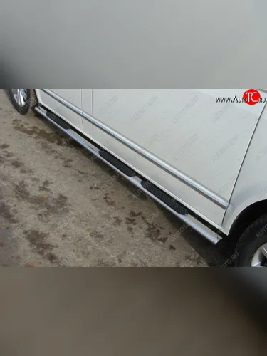 Пороги овальные гнутые с накладкой 75х42 мм ТСС Тюнинг (серые) Volkswagen Multivan T6 дорестайлинг (2016-2019)