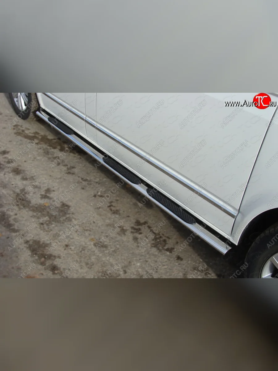 Пороги овальные гнутые с накладкой 75х42 мм ТСС Тюнинг Volkswagen Multivan T6 дорестайлинг (2016-2019) (серые)  в Перми Пермском крае