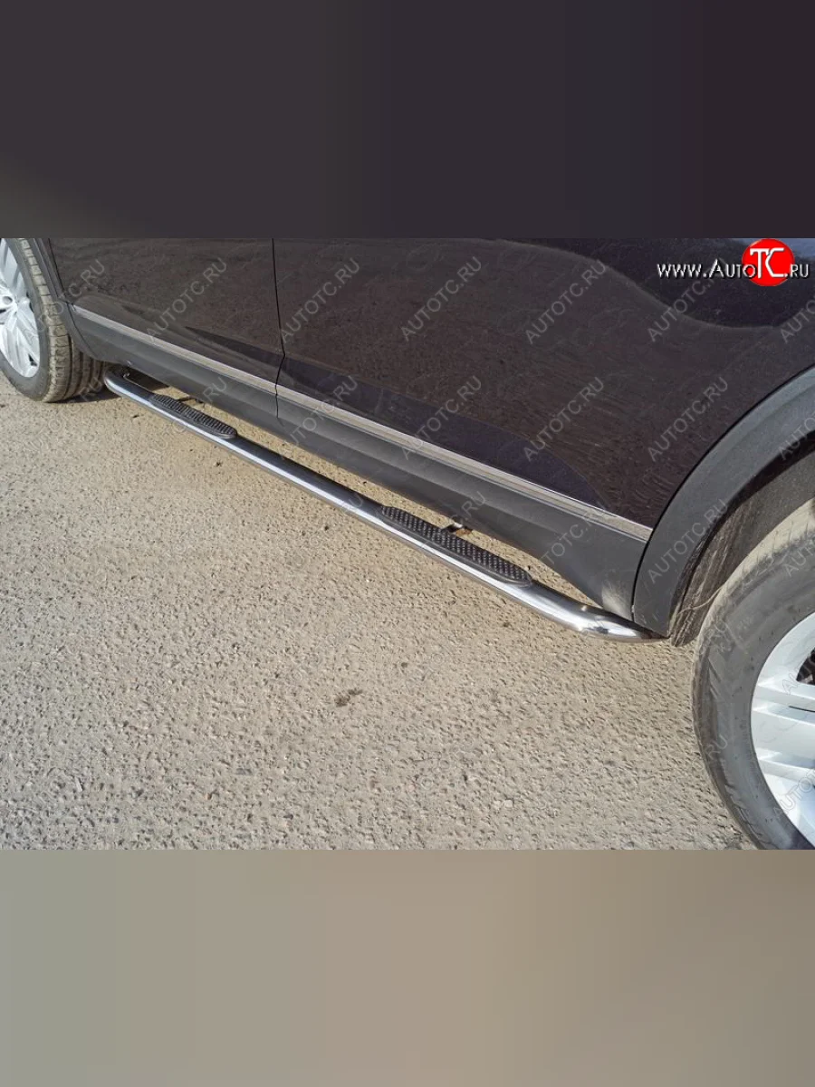 Пороги овальные гнутые с накладкой 75х42 мм ТСС Тюнинг Volkswagen Teramont 1 CA1 дорестайлинг (2016-2020) (серые)  в Самаре Самарской области