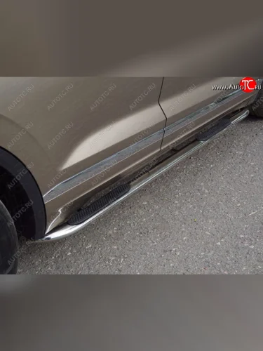 Пороги овальные гнутые с накладкой 75х42 мм ТСС Тюнинг (серые) Volkswagen Touareg 3 CR дорестайлинг (2018-2022)