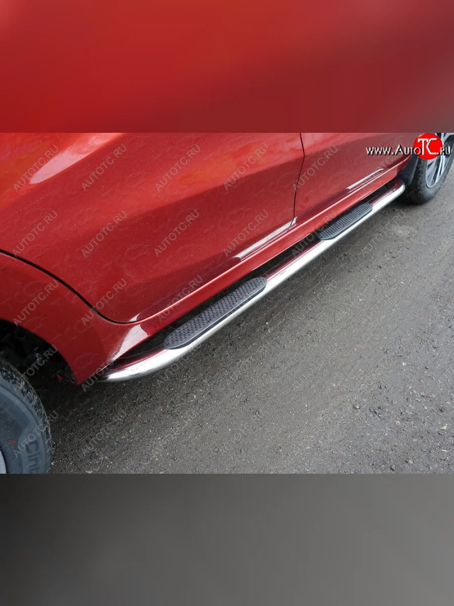 Пороги овальные гнутые с накладкой 75х42 мм ТСС Тюнинг Лада ВАЗ XRAY (2016-2022) (серые)  в Самаре Самарской области