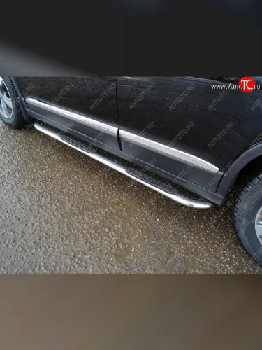 Пороги овальные гнутые с накладкой 75х42 мм ТСС Тюнинг (серые) Haval M6 (2021-2025)