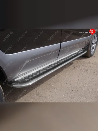 Пороги овальные гнутые с площадкой 75х42 мм ТСС Тюнинг (серые) KIA Mohave HM рестайлинг (2017-2020)