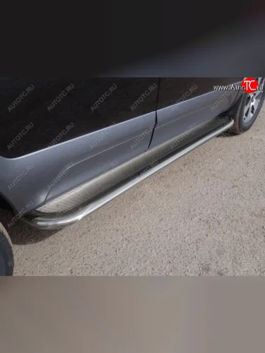 Пороги овальные гнутые с площадкой 75х42 мм ТСС Тюнинг (нержавейка лист) KIA Mohave HM рестайлинг (2017-2020)