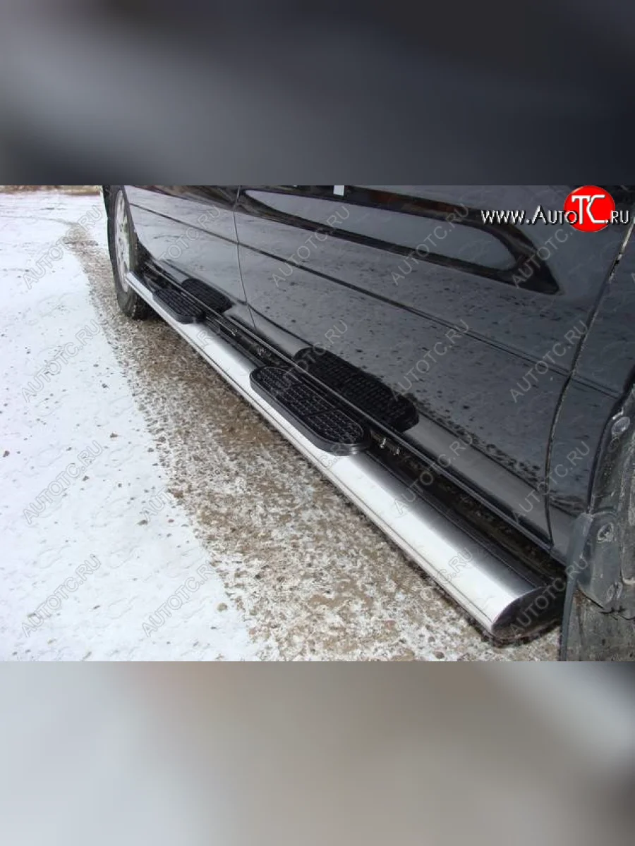 Пороги овальные с накладкой 120x60 мм ТСС Тюнинг Hyundai Starex/Grand Starex/H1 TQ рестайлинг (2014-2018) (серые)  в Керчи Республика Крым