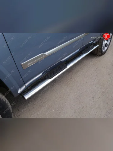 Пороги овальные с накладкой 120x60 мм ТСС Тюнинг (серые) Cadillac Escalade GMTK2 джип 5 дв. короткая база (2015-2020)