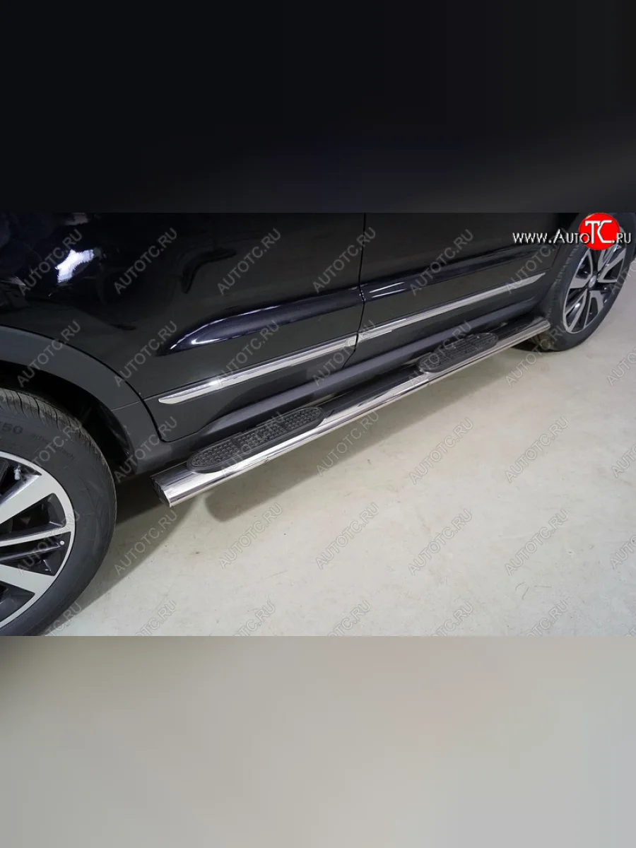 Пороги овальные с накладкой 120x60 мм ТСС Тюнинг Changan CS55 дорестайлинг (2017-2018) (серые)  в Перми Пермском крае