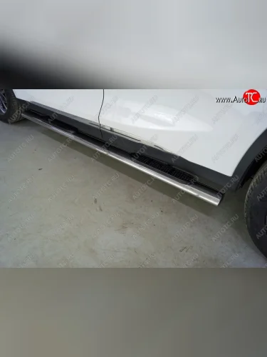  Пороги овальные с накладкой 120x60 мм ТСС Тюнинг (серые) EXEED TXL (2020-2021)  дорестайлинг