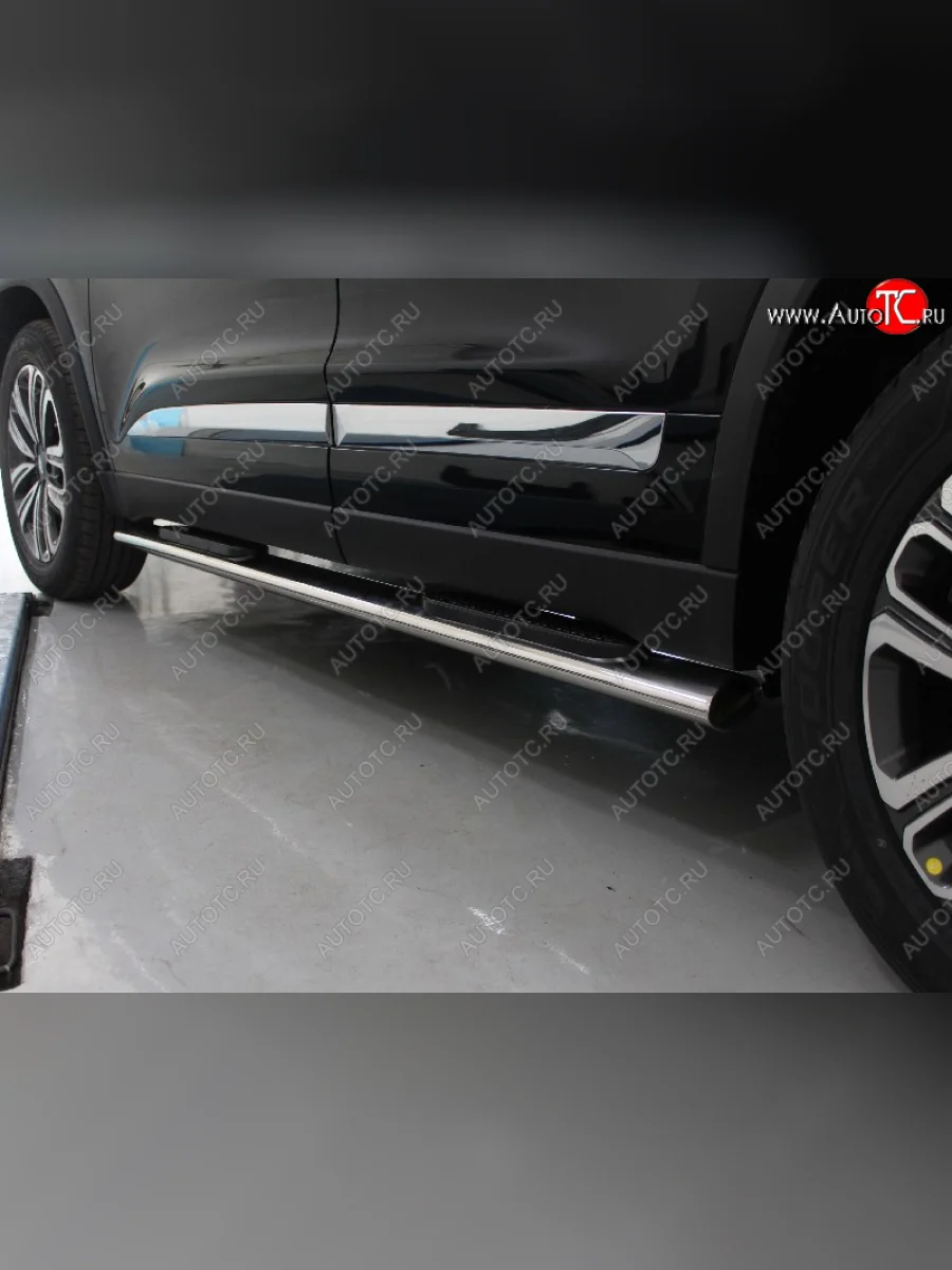 Пороги овальные с накладкой 120x60 мм ТСС Тюнинг Chery Tiggo 8 1 T18 рестайлинг (2019-2023) (серые)  в Перми Пермском крае