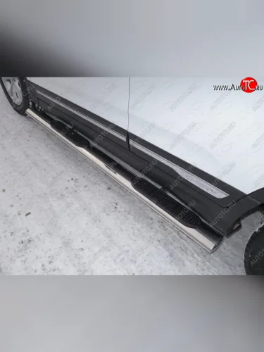 Пороги овальные с накладкой 120x60 мм ТСС Тюнинг (серые) Chery Tiggo 5 (T21) дорестайлинг (2014-2017)