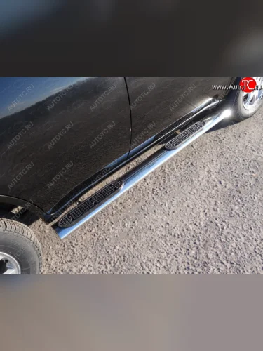 Пороги овальные с накладкой 120x60 мм ТСС Тюнинг (серые) Chery Tiggo T11 рестайлинг (2013-2016)