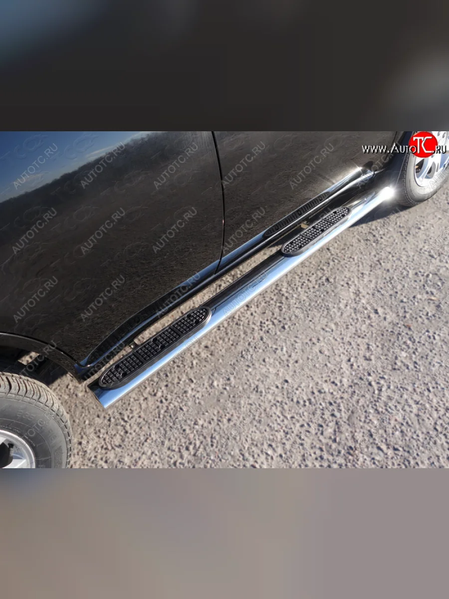 Пороги овальные с накладкой 120x60 мм ТСС Тюнинг Chery Tiggo T11 рестайлинг (2013-2016) (серые)  в Керчи Республика Крым