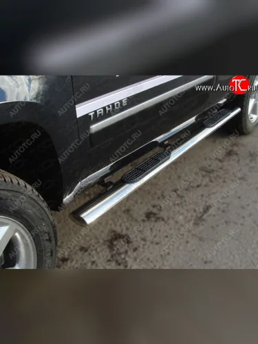 Пороги овальные с накладкой 120x60 мм ТСС Тюнинг (серые) Chevrolet Tahoe GMT900 5 дв. (2006-2013)