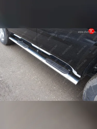 Пороги овальные с накладкой 120x60 мм ТСС Тюнинг (серые) Chevrolet Tahoe K2UC (2014-2021)