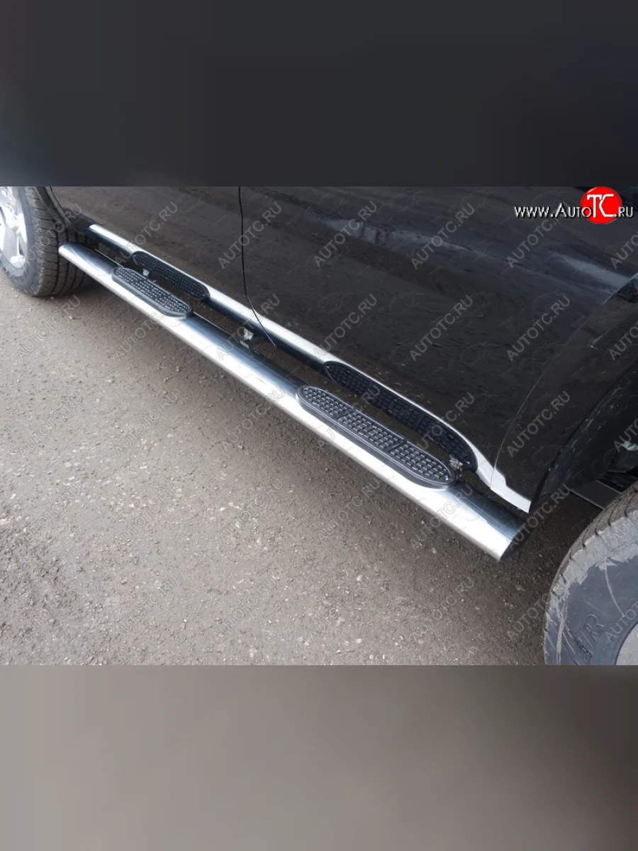 Пороги овальные с накладкой 120x60 мм ТСС Тюнинг Chevrolet Tahoe K2UC (2014-2021) (серые)  в Воронеже Воронежской области