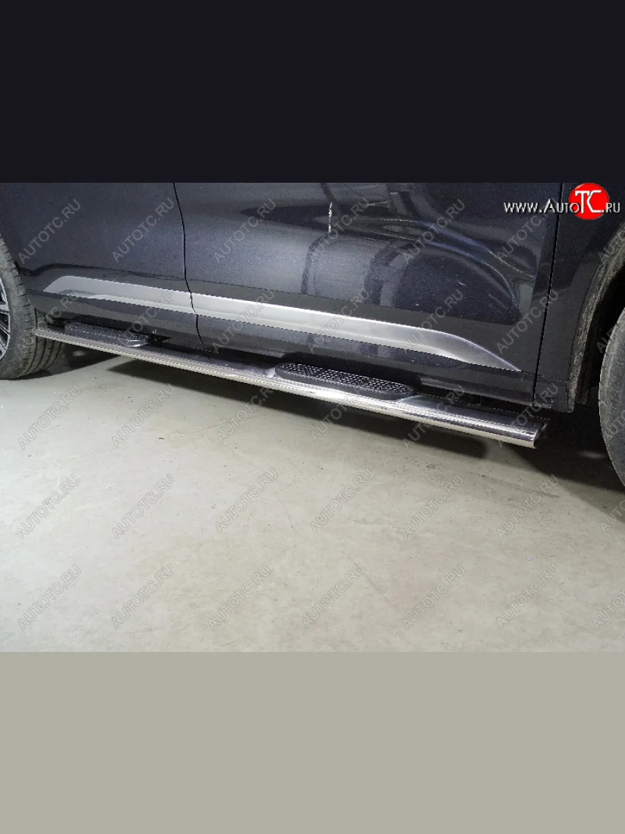 Пороги овальные с накладкой 120x60 мм ТСС Тюнинг EXEED VX дорестайлинг (2020-2023) (серые)  в Воронеже Воронежской области