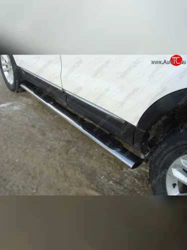 Пороги овальные с накладкой 120x60 мм ТСС Тюнинг (серые ) Ford Explorer U502 дорестайлинг (2010-2016)