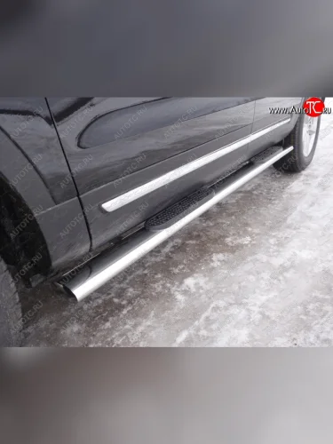 Пороги овальные с накладкой 120x60 мм ТСС Тюнинг (серые) Ford Explorer U502 1-ый рестайлинг, 5 дв. (2015-2018)