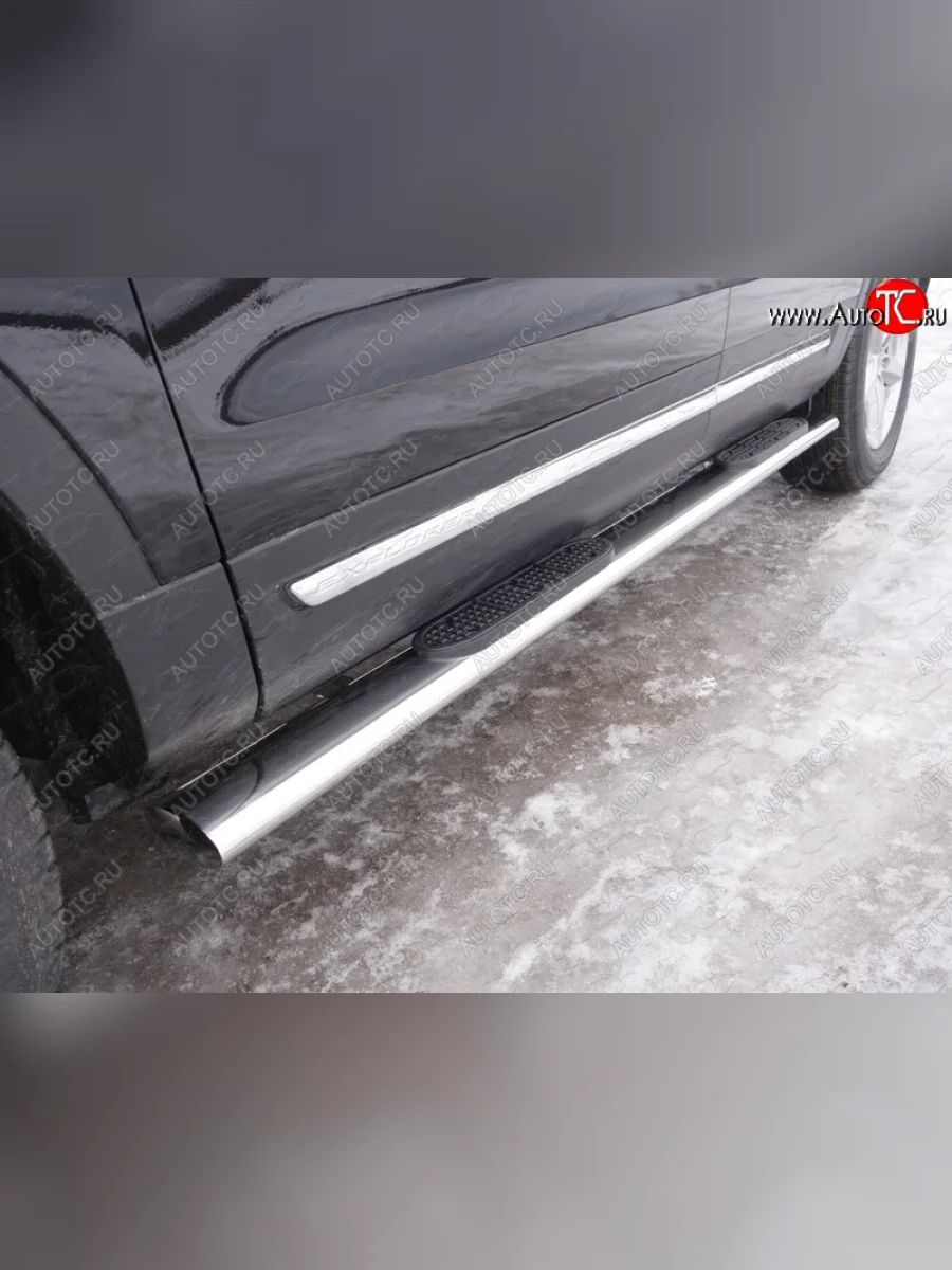 Пороги овальные с накладкой 120x60 мм ТСС Тюнинг Ford Explorer U502 1-ый рестайлинг, 5 дв. (2015-2018) (серые)  в Керчи Республика Крым