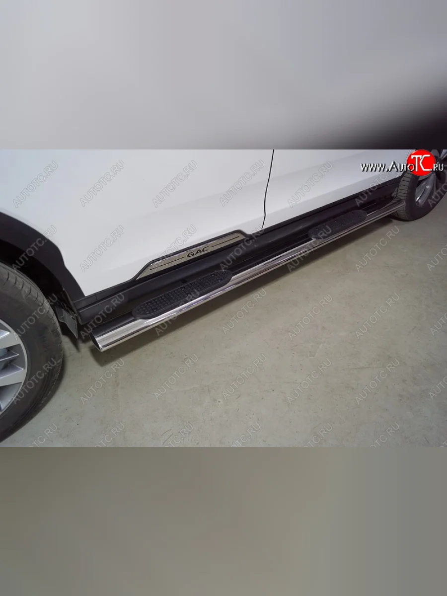 Пороги овальные с накладкой 120x60 мм ТСС Тюнинг GAC GS8 (2016-2023) (серые)  в Перми Пермском крае