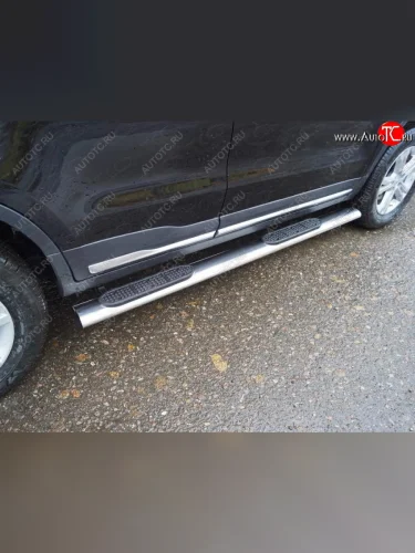 Пороги овальные (нержавейка 120x60 мм) ТСС Тюнинг (с накладкой) Geely Atlas NL3 (2016-2022)