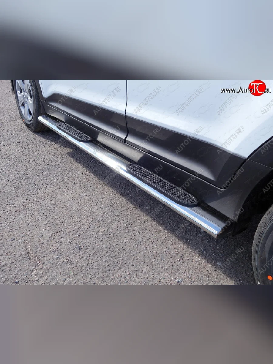 Пороги овальные с накладкой 120х60 мм Hyundai Creta GS рестайлинг (2019-2021) (серые)  в Керчи Республика Крым