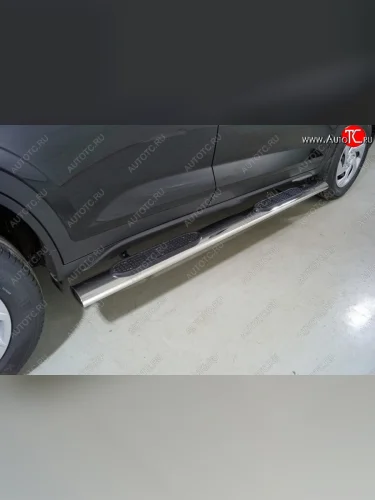 Пороги овальные с накладкой 120х60 мм (серые) Hyundai Creta SU (2020-2022)