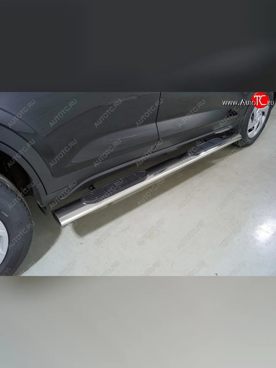 Пороги овальные с накладкой 120х60 мм Hyundai Creta SU (2020-2022) (серые)  в Воронеже Воронежской области