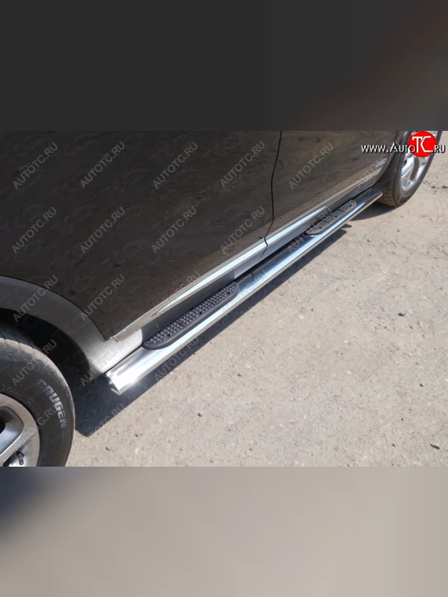 Пороги овальные с накладкой 120х60 мм ТСС Тюнинг KIA Sorento UM/Prime дорестайлинг (2014-2018) (серые)  с доставкой в г. Керчь