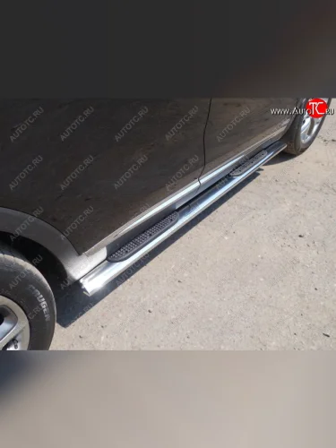 Пороги овальные с накладкой 120х60 мм ТСС Тюнинг (серые) KIA Sorento UM/Prime рестайлинг (2018-2020)