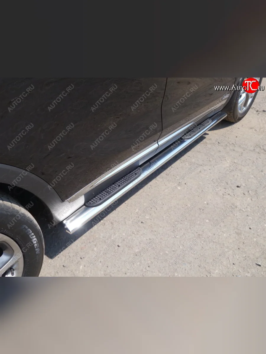 Пороги овальные с накладкой 120х60 мм ТСС Тюнинг KIA Sorento UM/Prime рестайлинг (2018-2020) (серые)  в Керчи Республика Крым