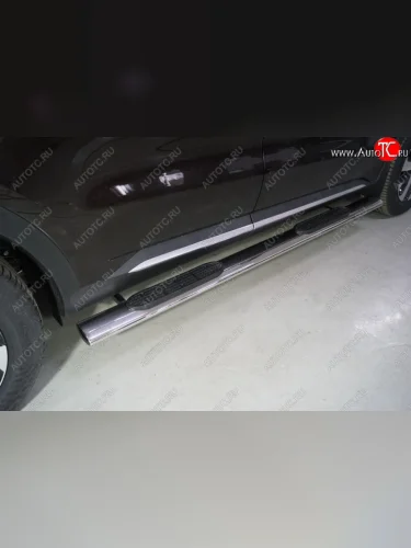 Пороги овальные с накладкой 120х60 мм ТСС Тюнинг (серые) KIA Sorento MQ4 (2020-2022)