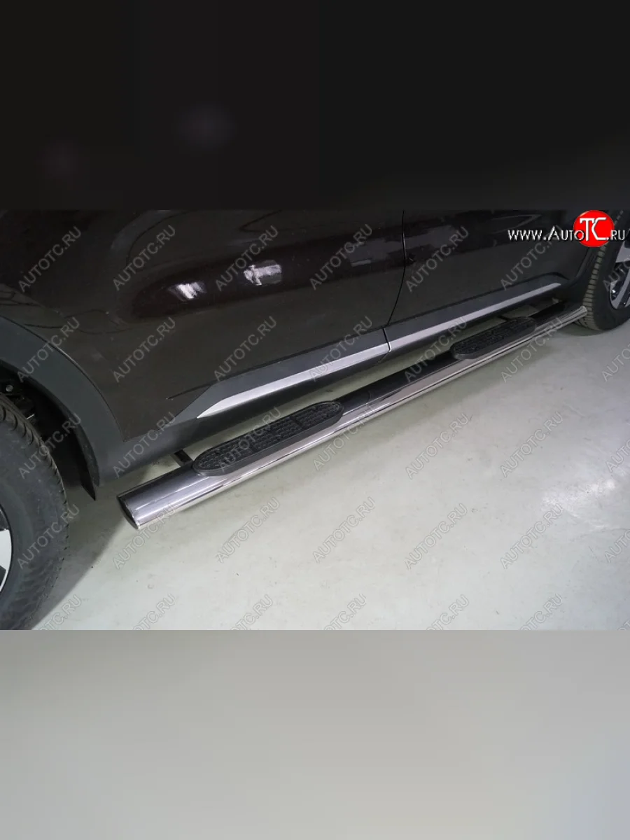 Пороги овальные с накладкой 120х60 мм ТСС Тюнинг KIA Sorento MQ4 (2020-2022) (серые)  в Керчи Республика Крым
