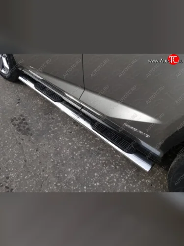 Пороги овальные с накладкой 120х60 мм кроме F-Sport ТСС Тюнинг (серые) Lexus NX300h Z10 дорестайлинг (2014-2017)