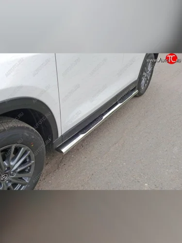 Пороги овальные с накладкой 120х60 мм, ТСС Тюнинг (серые) Mazda CX-5 KE дорестайлинг (2011-2014)