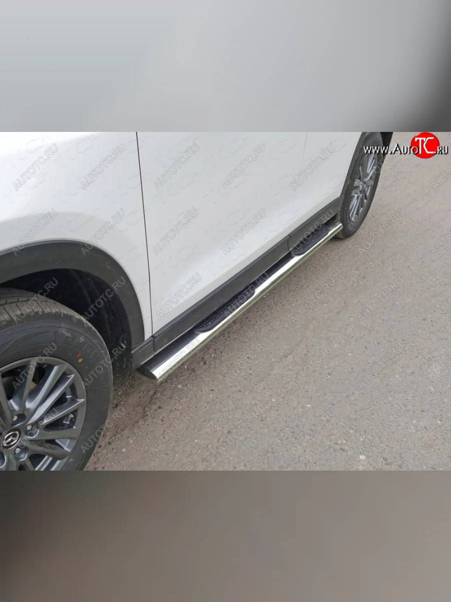 Пороги овальные с накладкой 120х60 мм, ТСС Тюнинг Mazda CX-5 KE дорестайлинг (2011-2014) (серые)  в Керчи Республика Крым