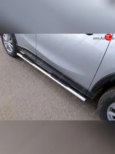 Пороги овальные с накладкой 120х60 мм, ТСС Тюнинг (серые) Mazda CX-5 KE рестайлинг (2015-2017)