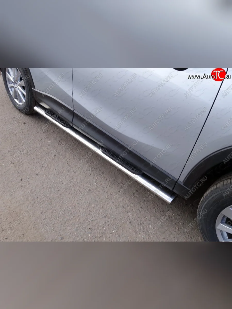 Пороги овальные с накладкой 120х60 мм, ТСС Тюнинг Mazda CX-5 KE рестайлинг (2015-2017) (серые)  в Перми Пермском крае