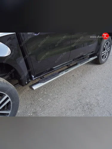 Пороги овальные с накладкой 120х60 мм, ТСС Тюнинг (серые) Mercedes-Benz X class W470 (2017-2020)